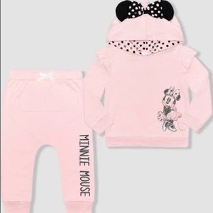 Disney Mickey Mouse Minnie Mouse Hooded Sweatshirt Joggers Set - Pink